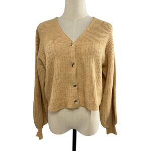 Topshop Camel Balloon Sleeve Crop Cardigan, Size 8/10